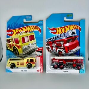 Hot Wheels HW Rescue Fire Truck Lot of 2x - Fire Eater & 5 ALARM Fire Engine Red